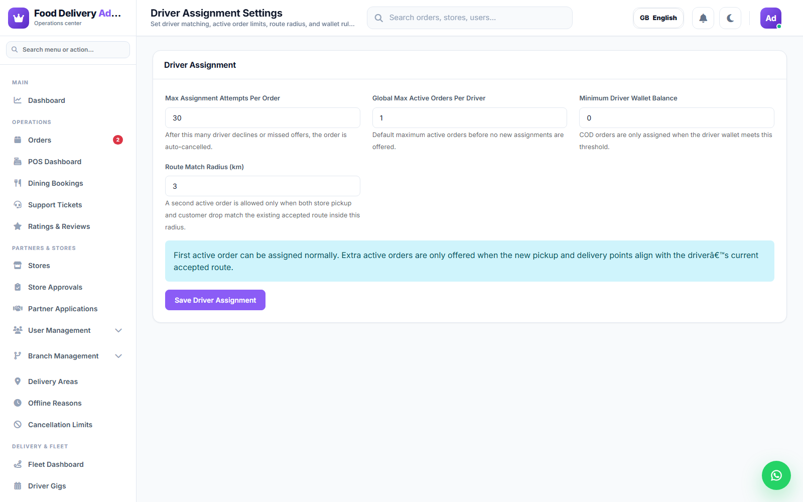 Driver Assignment Settings
