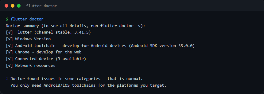flutter doctor output