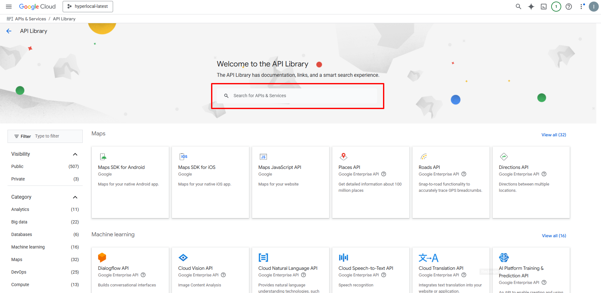 Enable APIs in Library